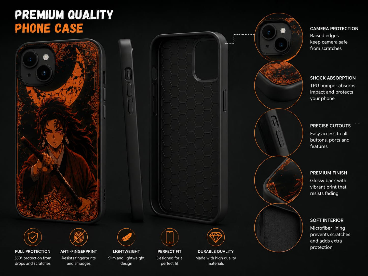 iPhone 13 Premium Anime Warrior Black Case – Shockproof Matte Finish Back Cover